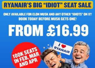 Ryanair загострює конфлікт з Ілоном Маском: запускає «розпродаж місць для великих ідіотів»